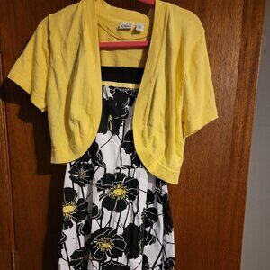 Cato 14 Black White Yellow Sundress & Shrug Dress Gathered